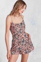 Urban Outfitters Kimchi Blue Butterfly Print Button-front Slip Romper,peach,l