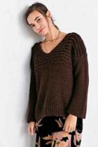 Urban Outfitters Ecote Marley Loop-stitch V-neck Sweater,brown,xs/s