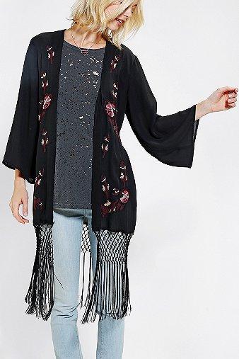 Staring At Stars Embroidered Fringe Kimono Jacket