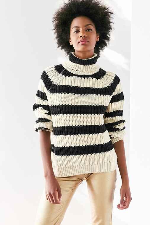 Urban Outfitters Bdg Aria Striped Turtleneck Sweater,black & White,xs