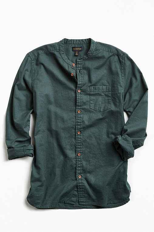 Urban Outfitters Cpo Stevens Band Collar Button-down Shirt,dark Green,xs