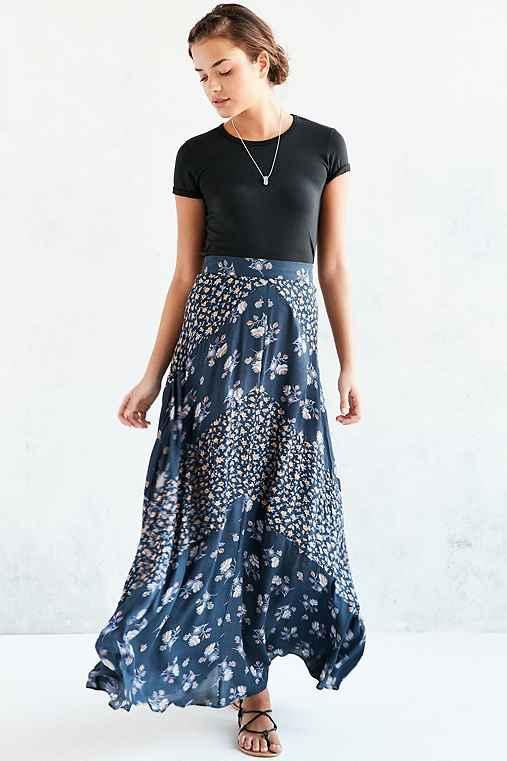 Urban Outfitters Kimchi Blue Mitered Floral Maxi Skirt,navy,10