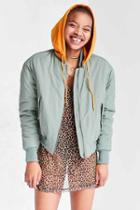 Urban Outfitters Silence + Noise Ma Hooded Bomber Jacket,olive,s