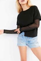 Urban Outfitters Silence + Noise Over Under Mesh Mix Tee,black,l