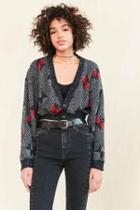 Urban Outfitters Urban Renewal Remade Cropped Vintage Patterned Cardigan,grey,m/l