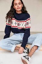 Urban Outfitters Urban Renewal Remade Cropped Fair Isle Sweater,navy,m/l