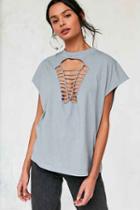 Urban Outfitters Truly Madly Deeply Macrame Tee,blue,xs