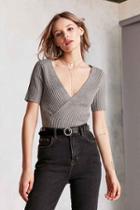 Urban Outfitters Silence + Noise Cam Ribbed Surplice Sweater Tee,grey,l