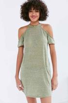 Urban Outfitters Bdg Heathered Cold Shoulder T-shirt Mini Dress,olive,m