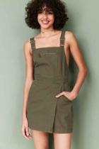 Urban Outfitters Bdg Jessy Wrap-front Overall Mini Dress,olive,10