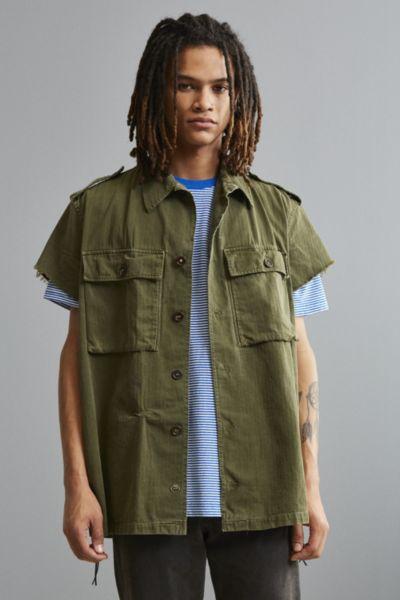 Urban Outfitters Vintage Military Side Zip Cap Sleeve Button-down Shirt