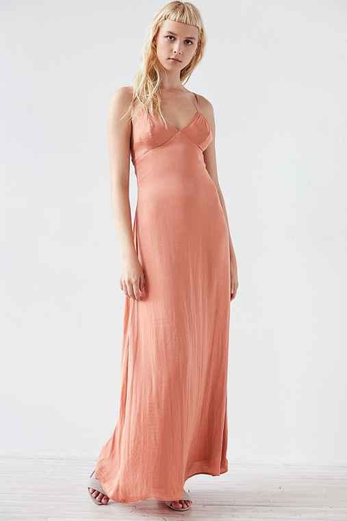 Urban Outfitters Silence + Noise Yara Maxi Slip Dress,peach,10