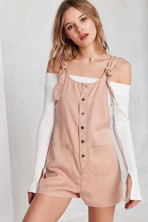 Urban Outfitters Bdg Andy Button-front Tie-strap Shortall,peach,s