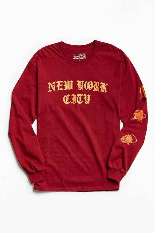 Urban Outfitters New York City Rats Long Sleeve Tee,red,xl