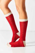 Urban Outfitters Textured Colorblock Crew Sock,red,one Size