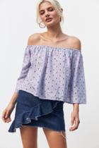 Kimchi Blue Embroidered Polka Dot Off-the-shoulder Blouse