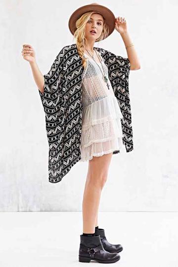 ecote Crinkle Square Kimono Jacket,black,m/l
