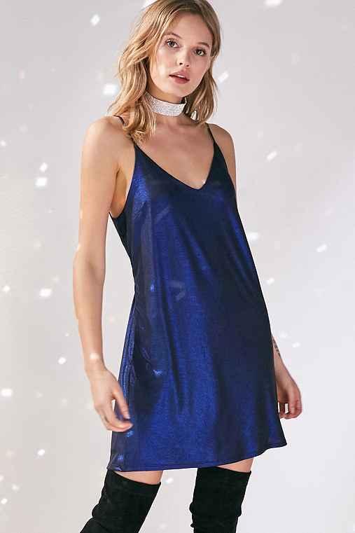 Urban Outfitters Silence + Noise Iridescent Mini Slip Dress,blue,xs