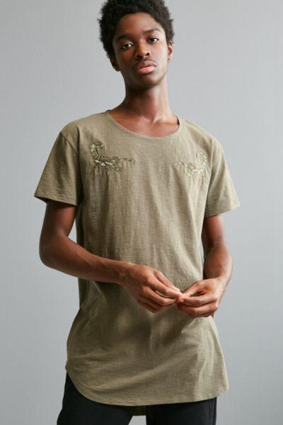 Urban Outfitters Embroidered Long Loose Scoopneck Tee