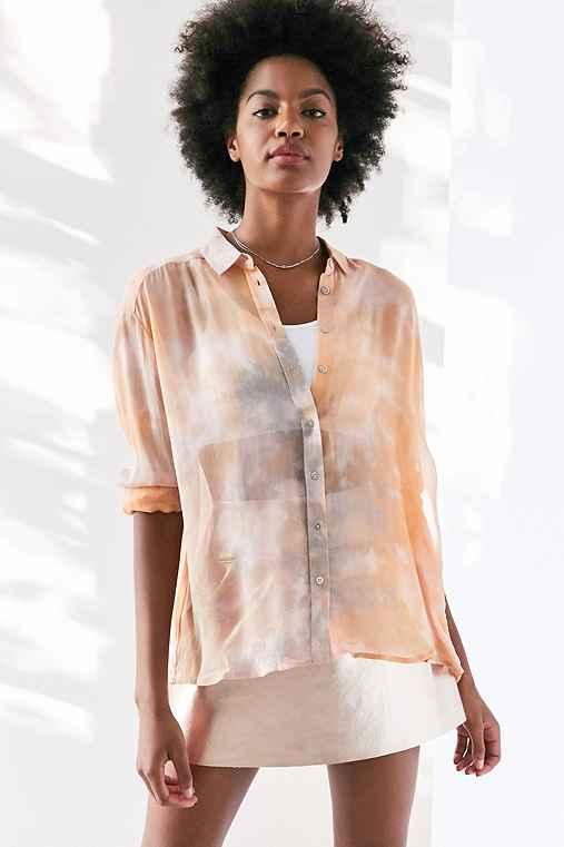 Urban Outfitters Silence + Noise Ace Sheer High/low Button-down Shirt,orange,l