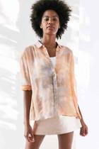 Urban Outfitters Silence + Noise Ace Sheer High/low Button-down Shirt,orange,l