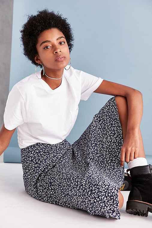 Urban Outfitters Bog Collective Printed Flute Hem Midi Skirt,blue Multi,s
