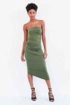 Urban Outfitters Silence + Noise Slinky Ruched Strapless Midi Dress,olive,m