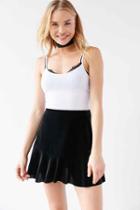 Urban Outfitters Ecote Velvet Flounce Mini Skirt,black,s