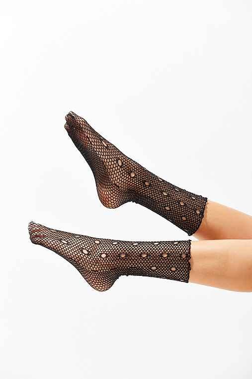 Urban Outfitters Out From Under Glitter Fishnet Crew Sock,black,one Size