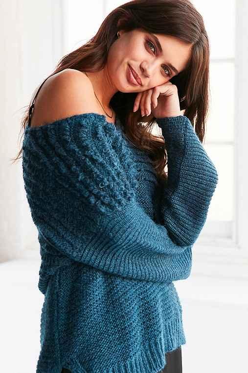 Urban Outfitters Ecote Marley Loop-stitch V-neck Sweater,blue,m/l