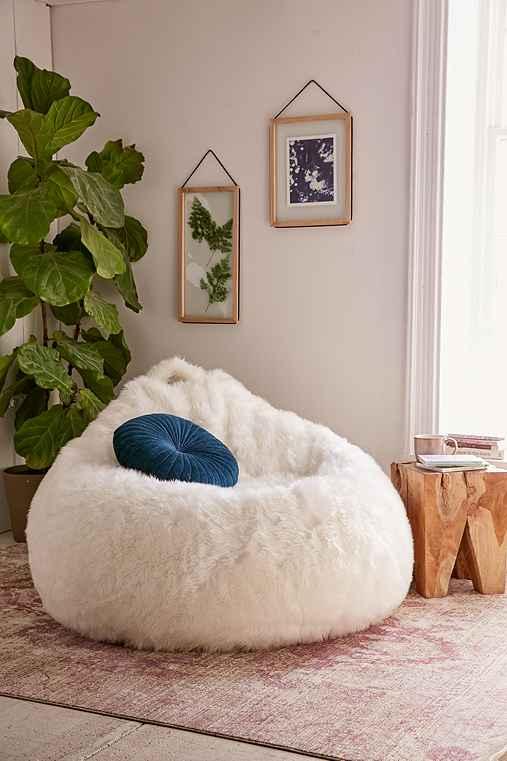 Urban Outfitters Aspyn Shag Bean Bag Chair,white,one Size