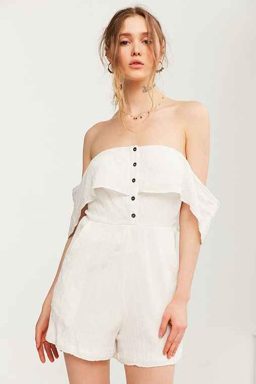 Urban Outfitters Ecote Yarn Dyed Off-the-shoulder Romper,white,s