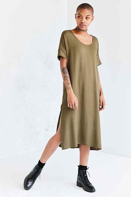 Urban Outfitters Silence + Noise Dolman Woven Midi T-shirt Dress,olive,xs