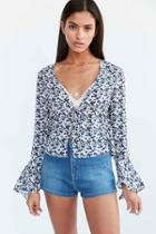 Urban Outfitters Kimchi Blue Eleanor Button-down Bell-sleeve Blouse,blue Multi,m
