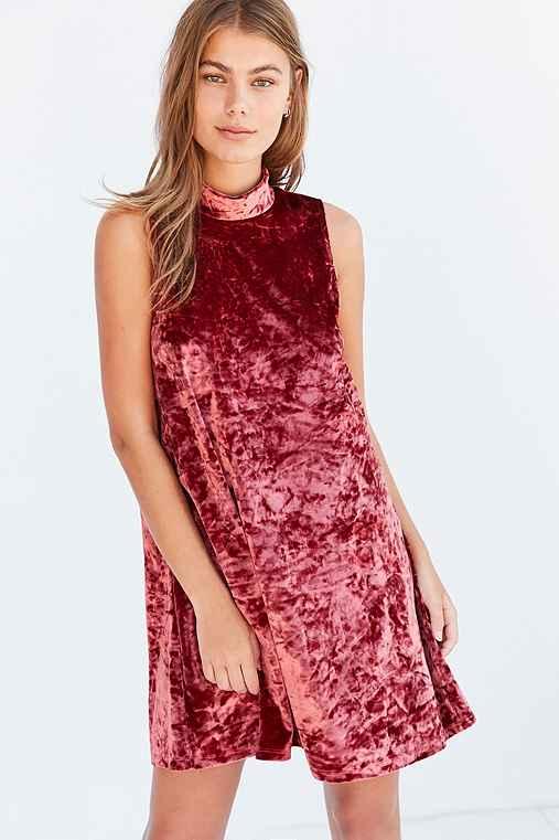 Urban Outfitters Kimchi Blue Crushed Velvet Mock-neck Mini Dress,rust,m