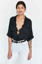 Urban Outfitters Silence + Noise Joey Button-down Shirt,black,m