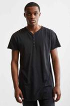 Urban Outfitters Feathers Slub Droptail Henley Tee,washed Black,l