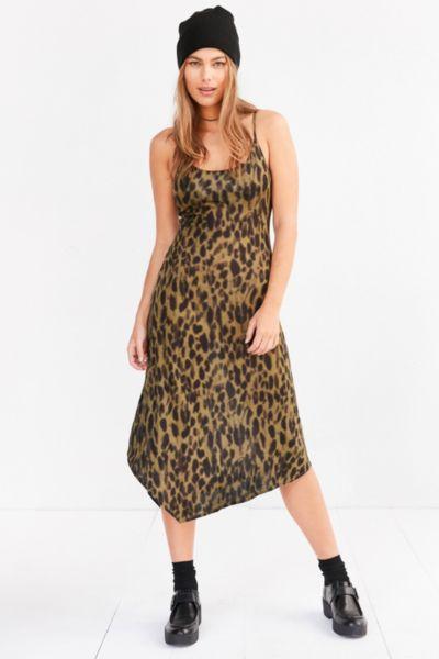 Silence + Noise Axel Leopard Bias-cut Midi Slip Dress