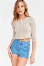 Urban Outfitters Kimchi Blue Maisy Button-front Thermal Crop Top,light Grey,xs