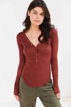 Urban Outfitters Out From Under Woven Placket Henley Top,red,s