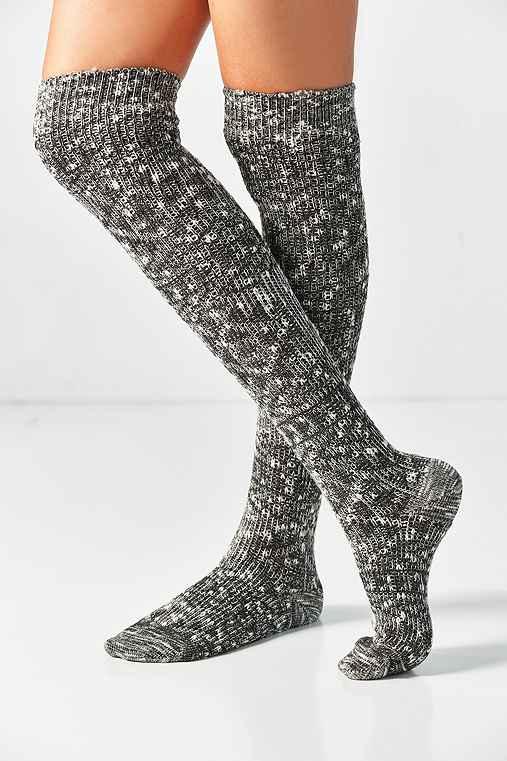 Urban Outfitters Out From Under Marled Knit Over-the-knee Sock,dark Grey,one Size