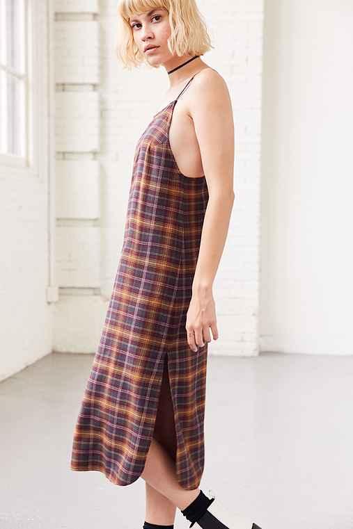 Urban Outfitters Silence + Noise Paige Plaid Midi Slip Dress,red Multi,s