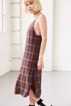 Urban Outfitters Silence + Noise Paige Plaid Midi Slip Dress,red Multi,s