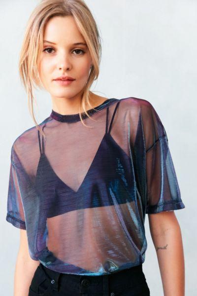 Silence + Noise Metallic Shimmer Mesh Tee