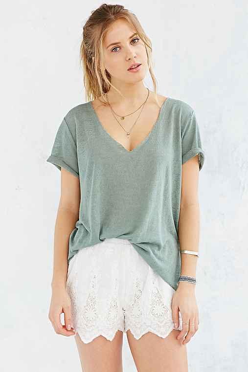 Urban Outfitters Project Social T Textured-knit V-neck Tee,olive,l