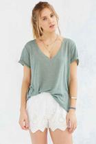 Urban Outfitters Project Social T Textured-knit V-neck Tee,olive,l