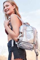 Urban Outfitters Kipling Joetsu Small Metallic Backpack,silver,one Size