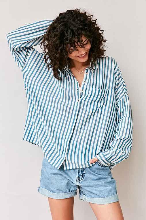 Urban Outfitters Bdg Twill Striped Button-down Shirt,blue,s