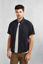 Urban Outfitters Cpo Denim Short-sleeve Button-down Shirt,washed Black,xs