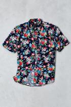 Cpo Navy Rose Floral Print Short-sleeve Button-down Shirt